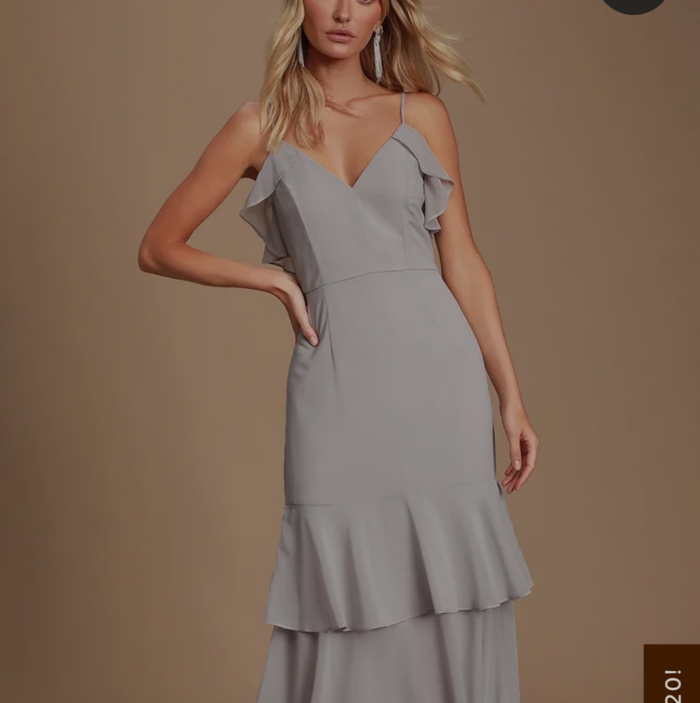 Light Grey Ruffled High-Low Maxi Dress